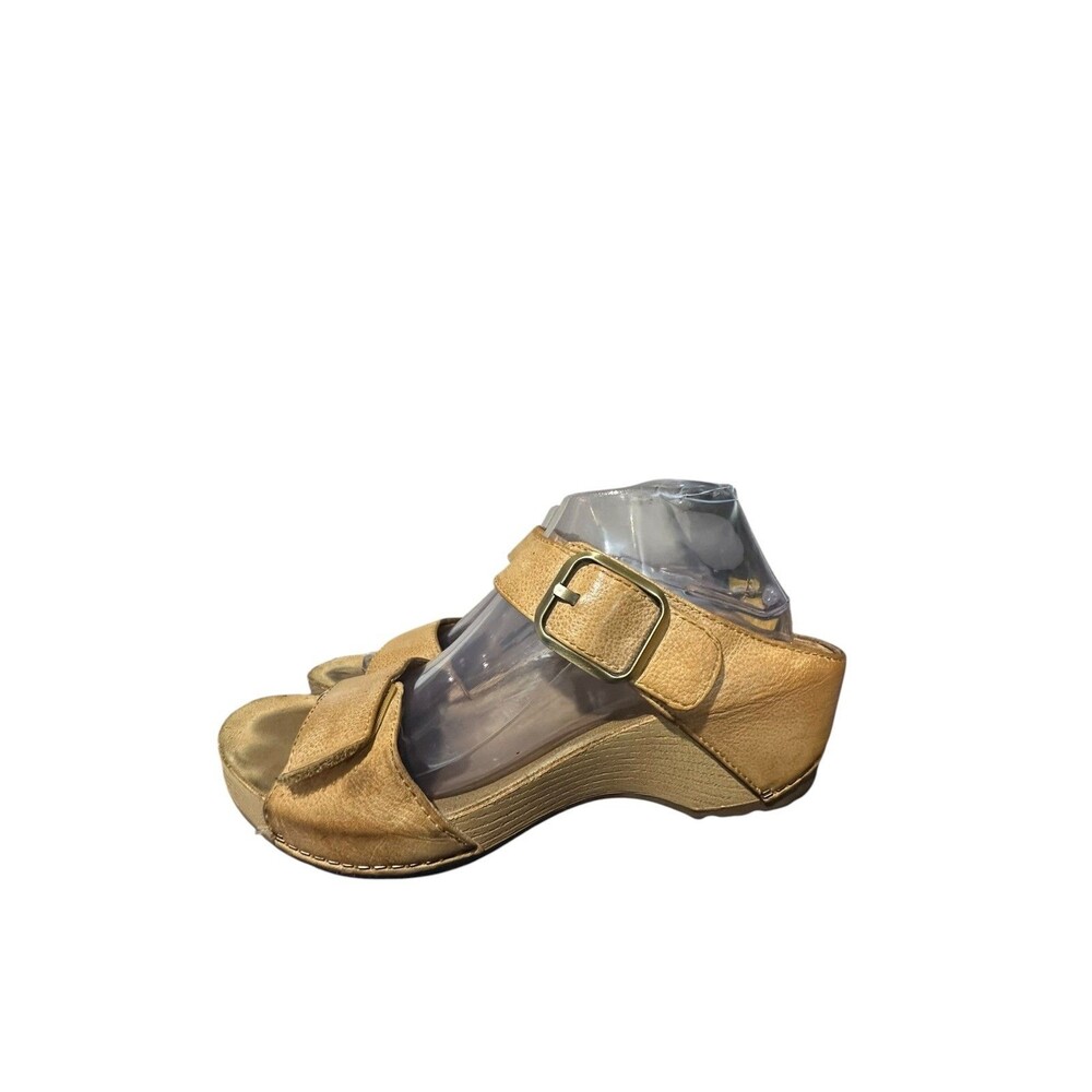 Dansko Leather Tanya Tan Wedge Sandals Adjustable Straps Womens 41 US 11 Comfy